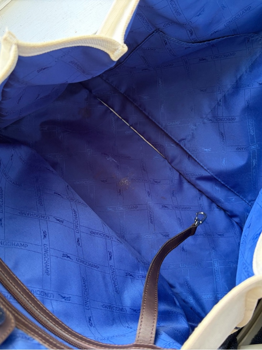 Longchamp Canvas Tote Bag with Rope Knot Design in Cream and Teal - Picture 6 of 6
